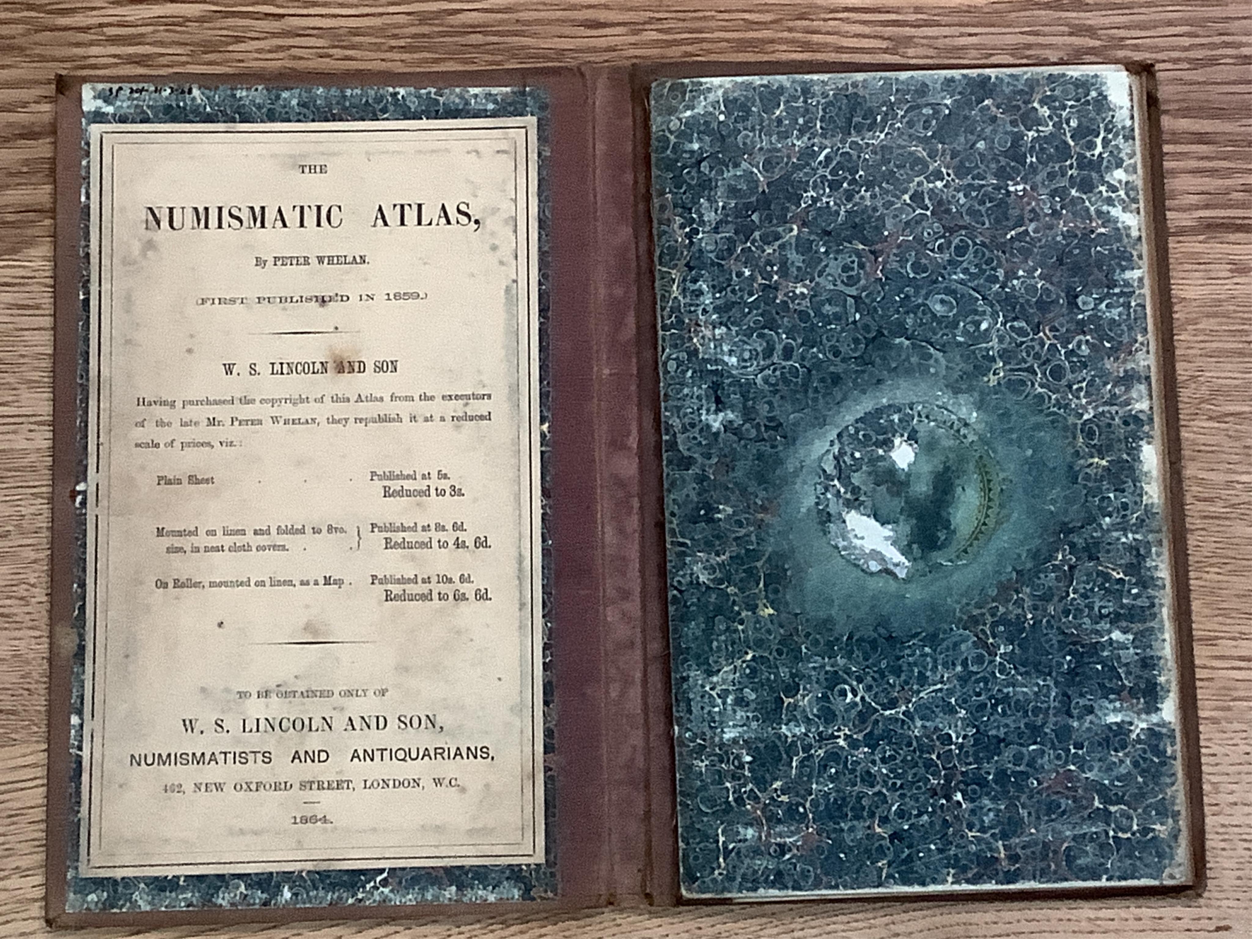 Whelan, Peter. The Numismatic Atlas of the Roman Empire - fold-out map in hardback with cloth covers, 1864